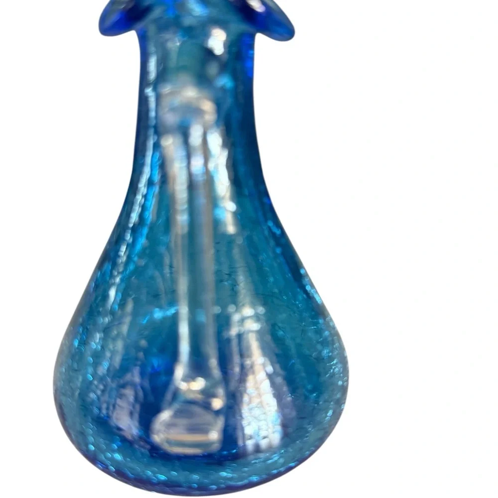 Vintage crackle glass Blue Pilgrim Hand Blown Small Pitcher